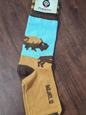 American Buffalo / Bison Crew Socks in Turquoise & Mustard